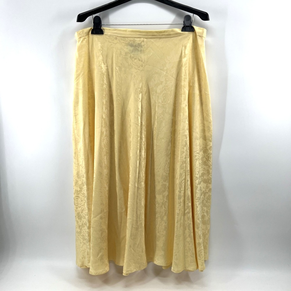 VTG Maggy London 100% Silk Skirt 18 Butter Yellow Jacquard Damask Floral Midi
